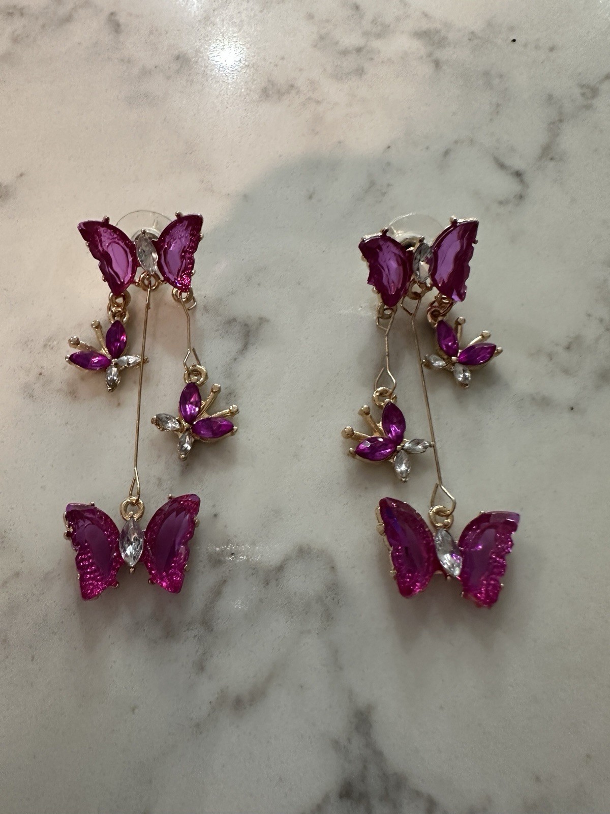 Purple Butterfly Dangle Pierced Post Earrings New