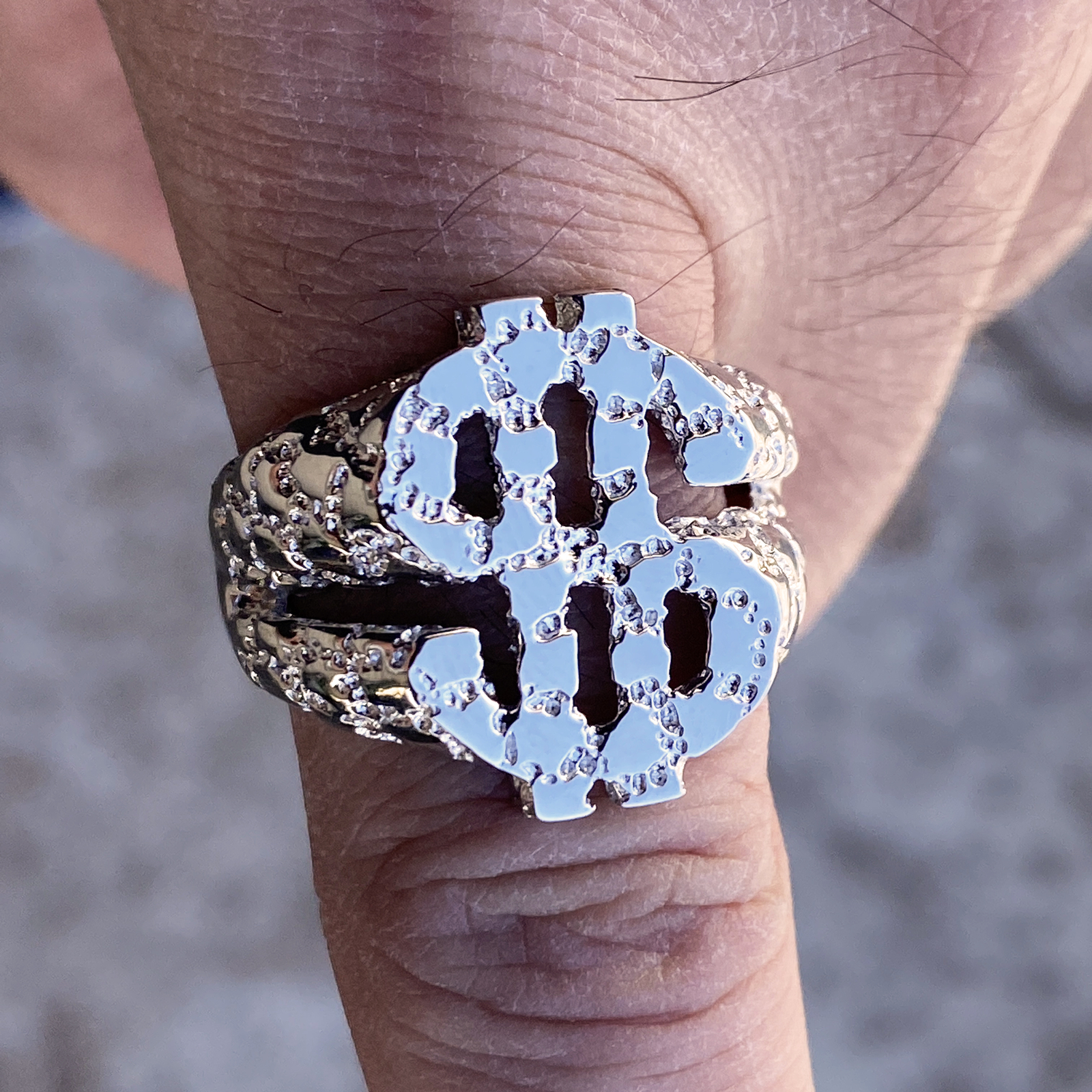 Mens Solid 925 Sterling Silver $ Dollar Sign Symbol Plain Nugget Ring Pinky 7-13