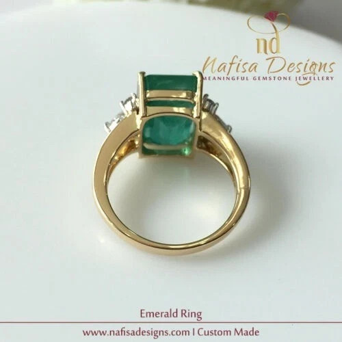 5.20 Ct Emerald Cut Natural Emerald & Diamond Wedding Ring 14K Yellow Gold