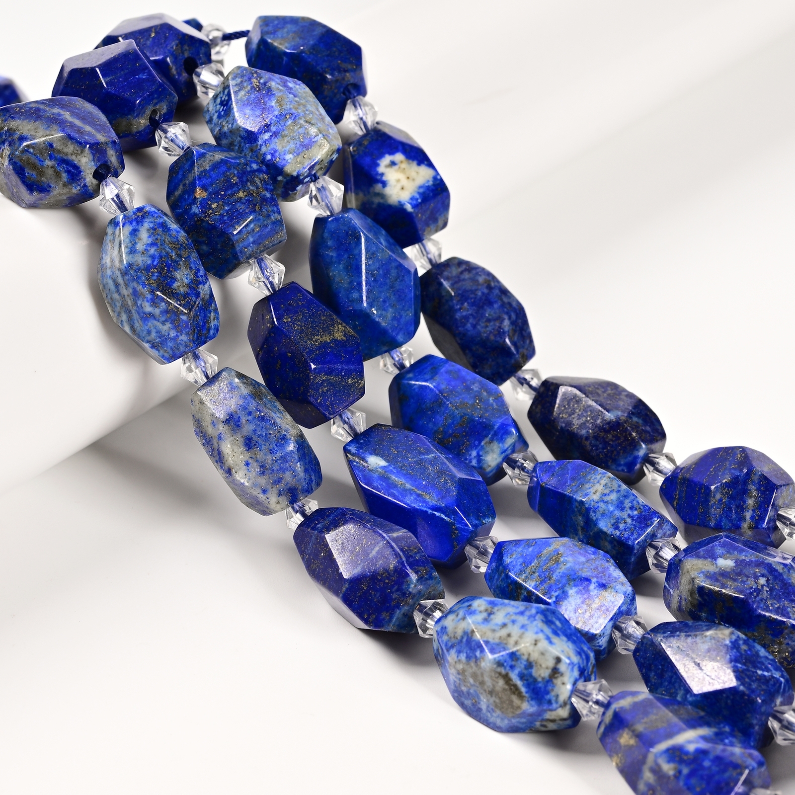 Natural Lapis Faceted Rice Nugget Chunk Beads Size 13-15×18-20mm 15.5″ Strand