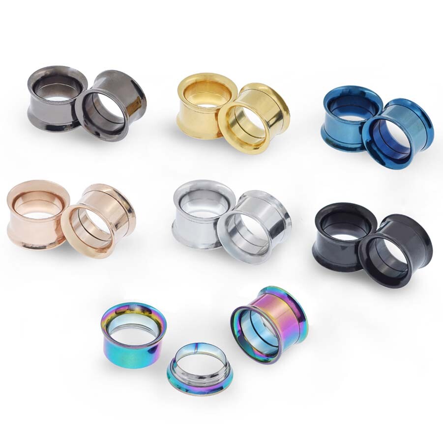 2PCS Stainless Steel Ear Tunnels Screw Ear Gauges Double Flare Ear Plugs 2G-3/4″