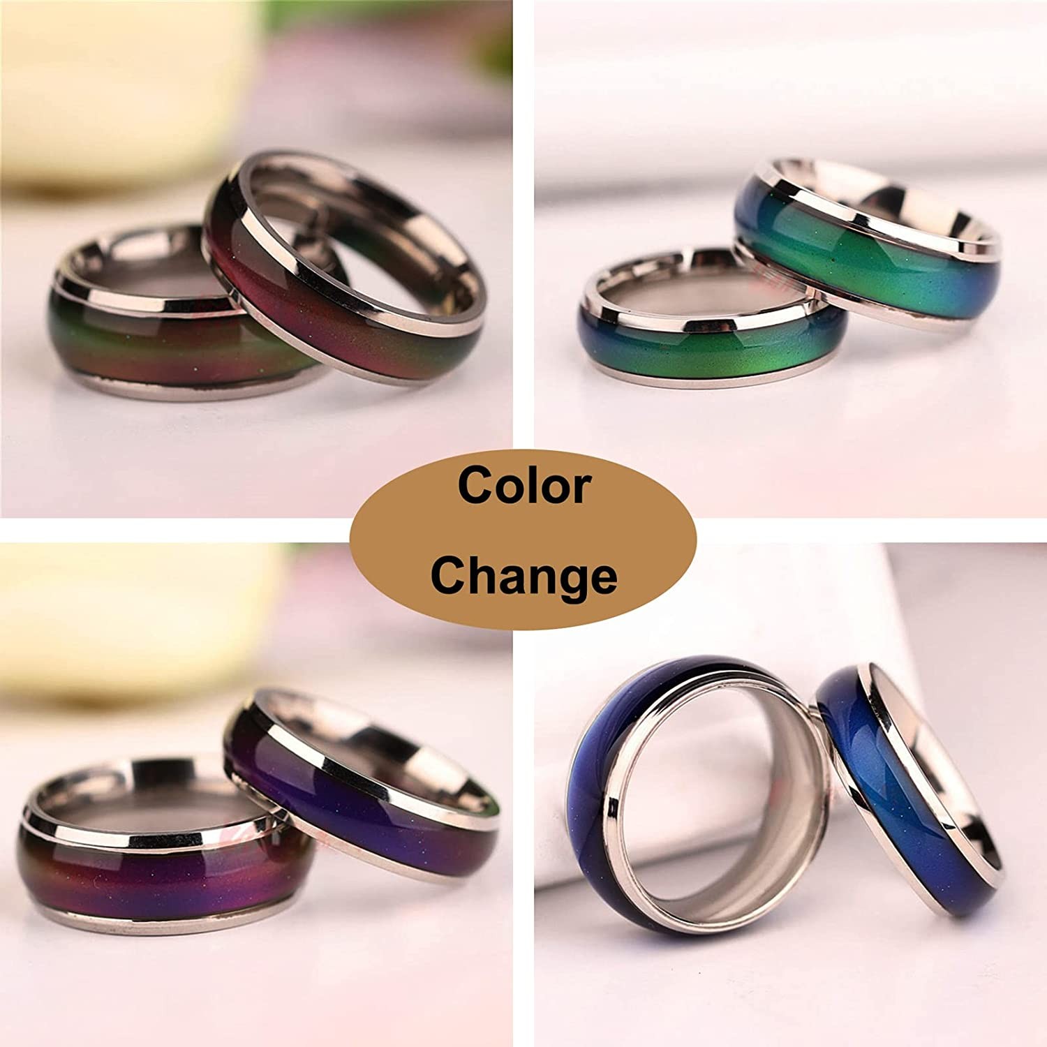 Temperature Changing Mood Ring for Men and Women, Stainless Steel Durable Couple