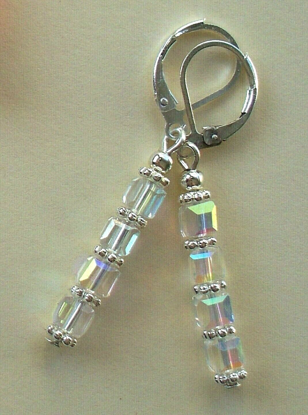 AB CRYSTAL cube earring SP LEVER BACK hand crafted X2
