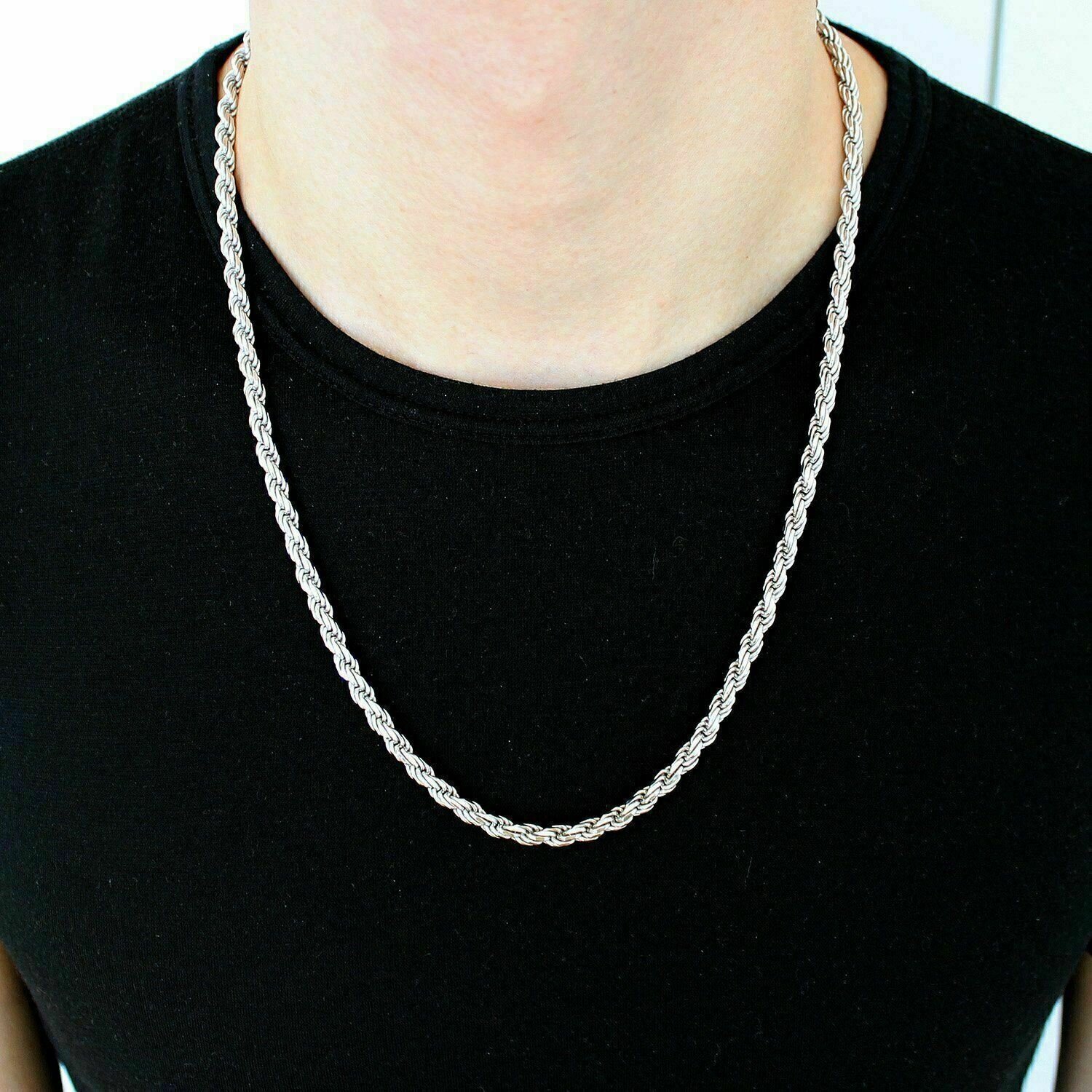 Solid 925 Sterling Silver Italian Rope Chain Mens Necklace 3.5mm – Diamond Cut