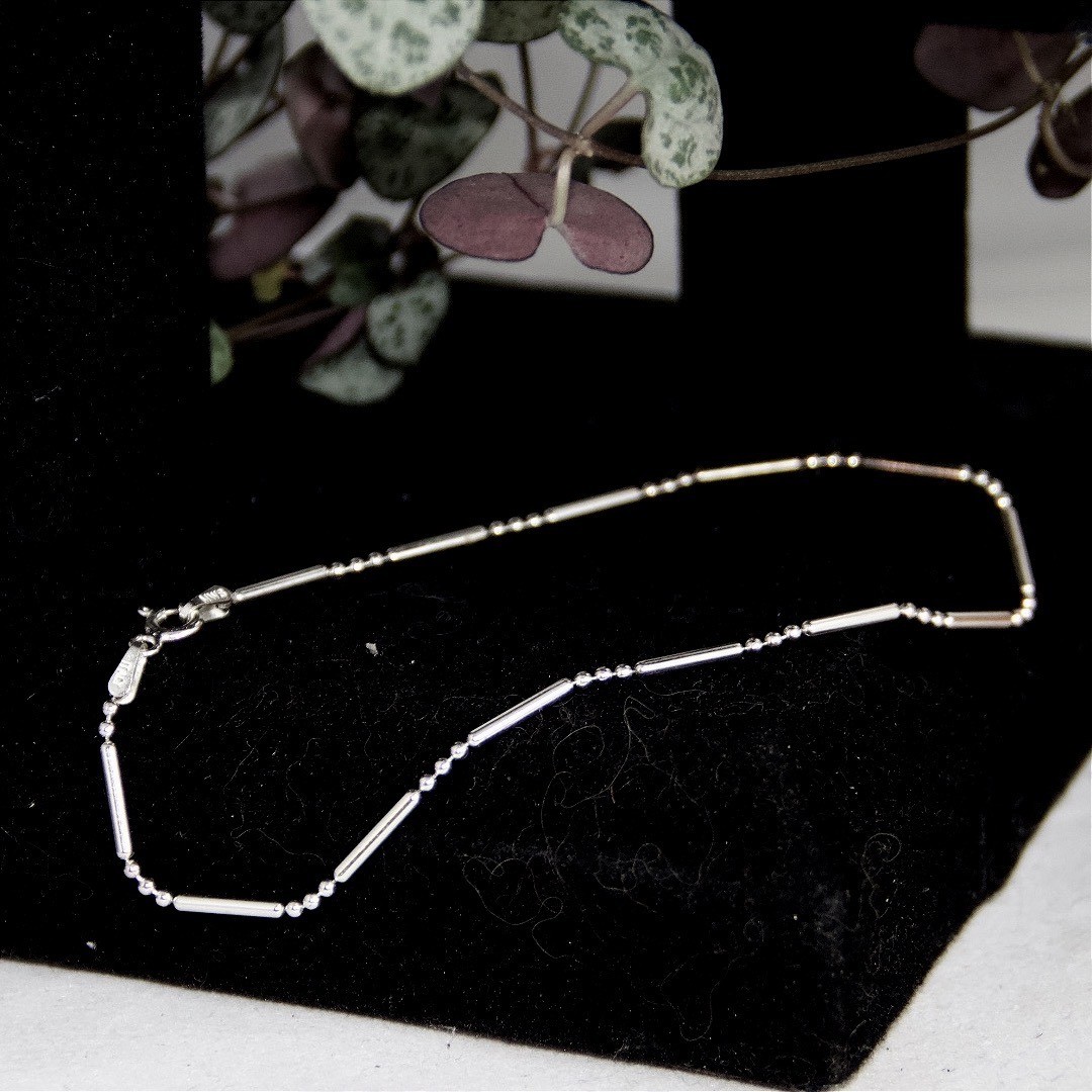 Sterling Silver 925 Bar and Bead Chain Anklet Minimalist 9 Inch Jewelry