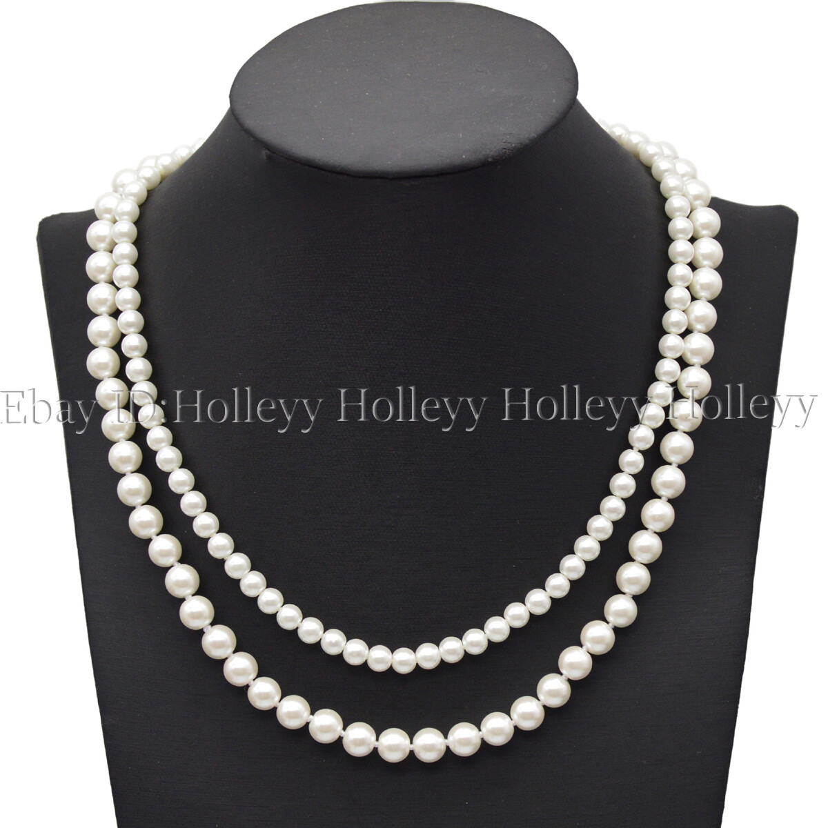 2 Rows 6mm 8mm Round White South Sea Shell Pearl Faux Pearl Necklace 18-20”
