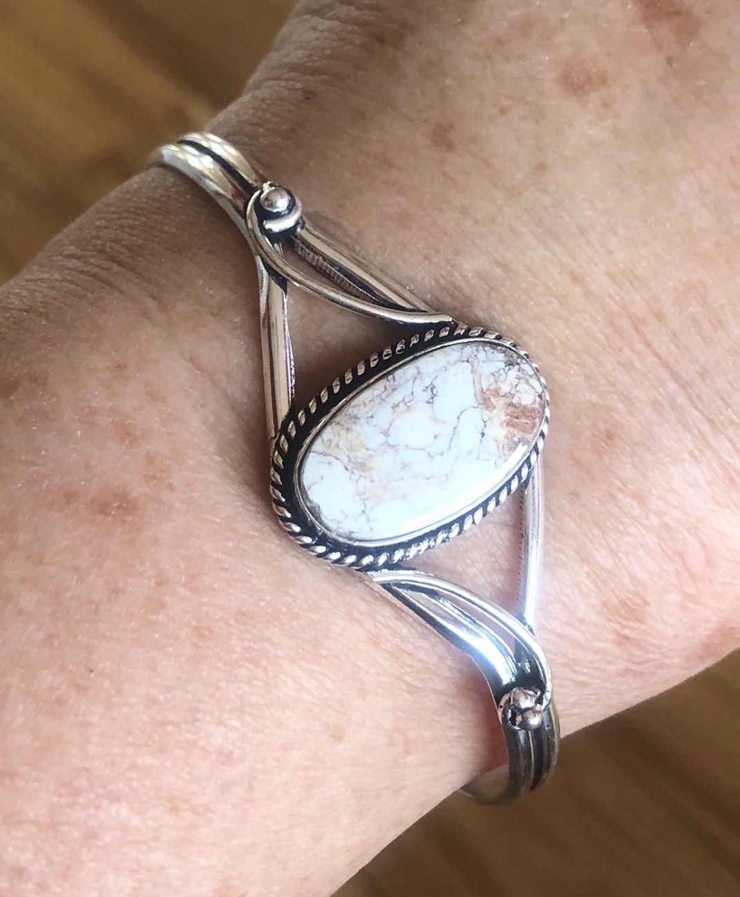 Wild Horse Turquoise Cuff Bracelet (Fits Wrist Size 6”-7” ) Brown White