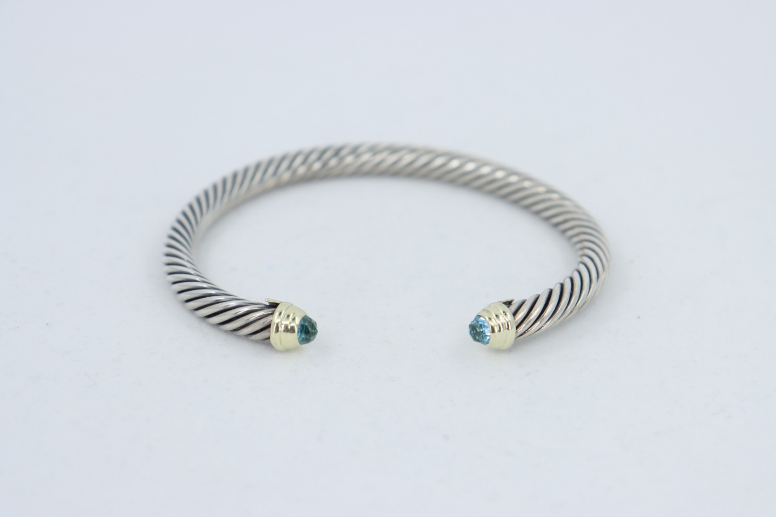 David Yurman Cable Classics Blue Topaz Cuff Bracelet, 5mm Cable, Sterling & 14K