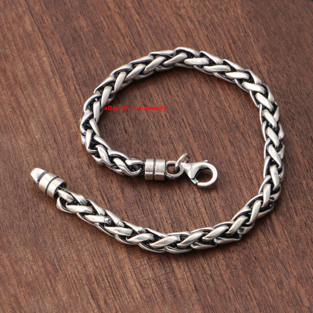 Pure 925 Sterling Silver MEN’S BRACELET 5mm Wheat LINK Chain 7.9inch 12-14g