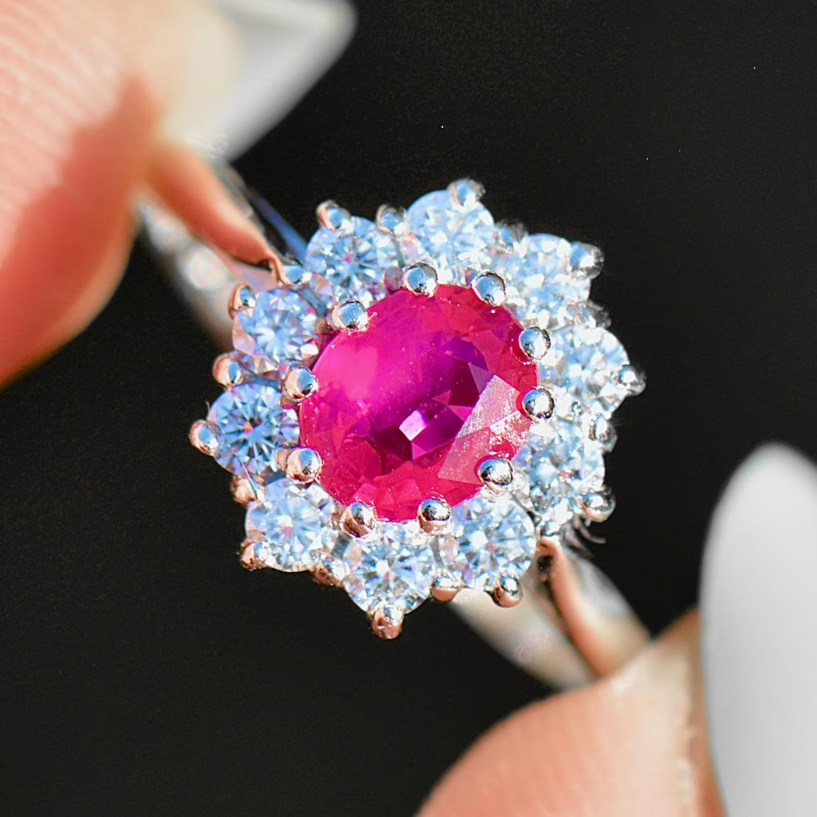 2.54 Ct Oval Cut Natural Ruby Diamond Engagement Ring 14K Solid White Gold 5
