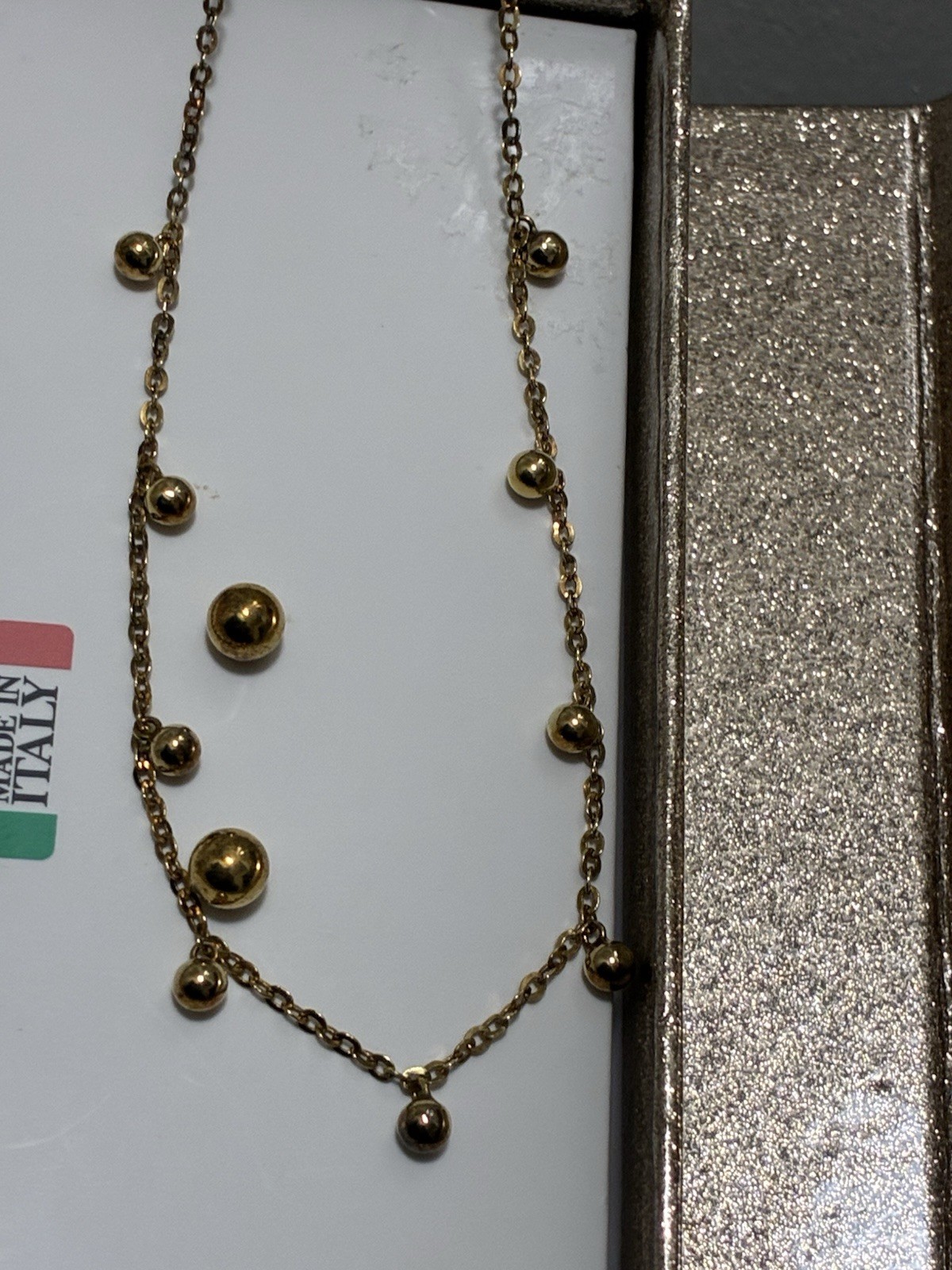 18k yellow gold and sterling .925 necklace And Earrings Ball New