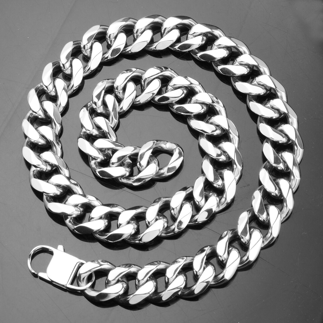 19mm 24″ Silver Heavy Men’s Chain 316L Stainless Steel CURB Cuban Link Necklace