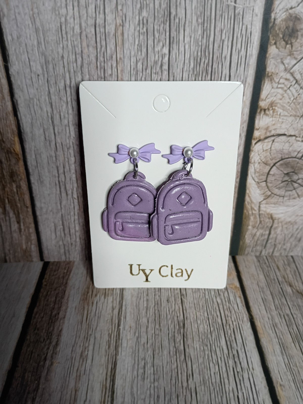 Handmade Purple Backpack Ribbon Bow Polymer Clay Earrings – Hypo-allergenic