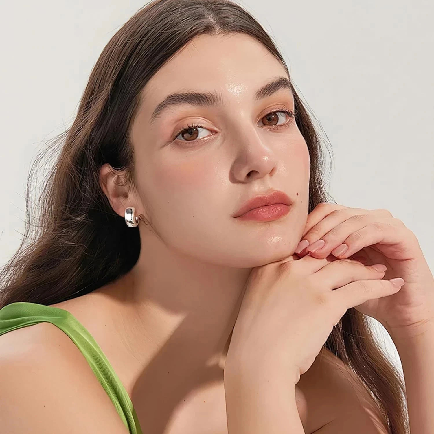 Chunky Silver Hoop Earrings – Sterling Silver Small Thick Huggie Hoops for Women
