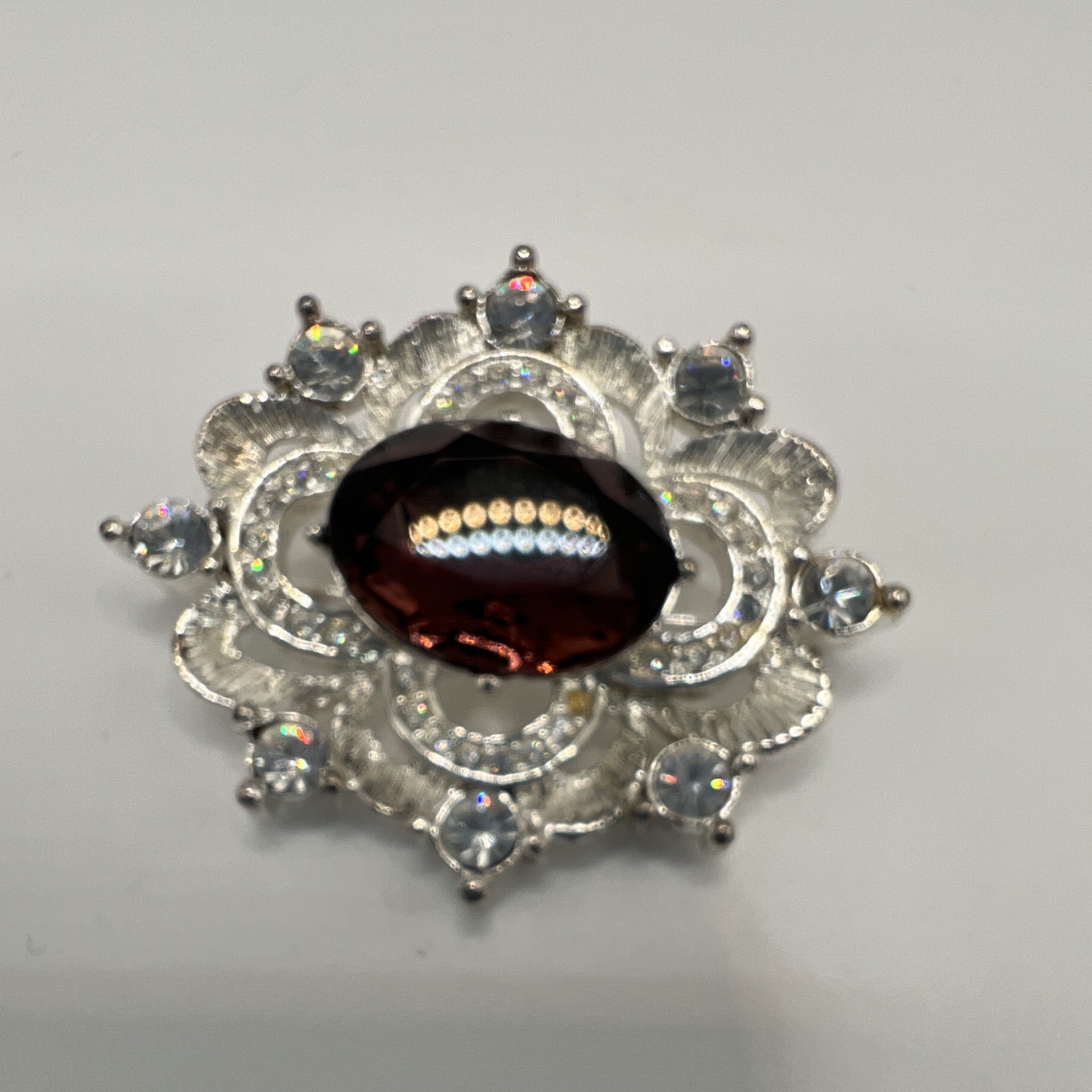 Napier Signed Silver Tone Flower Brooch Pin Amethyst/Rhinestone & Clear Accents
