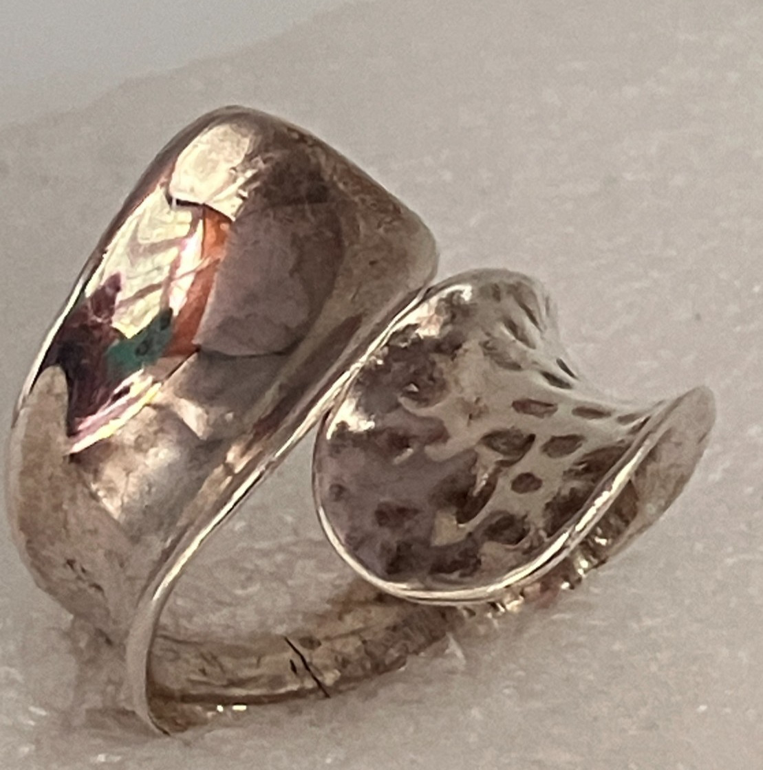 Sterling Silver Hammered and Smooth Hand Made Bypass Ring Size 9.5