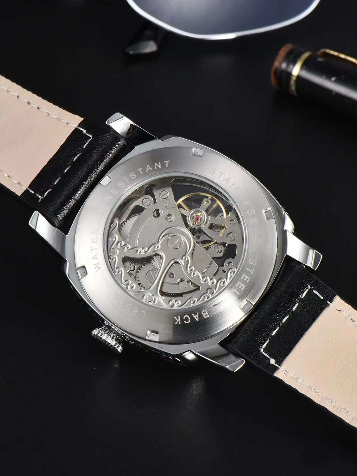 Automatic Retro Skeleton Mechanical Men’s Watch Waterproof Leather Unbranded