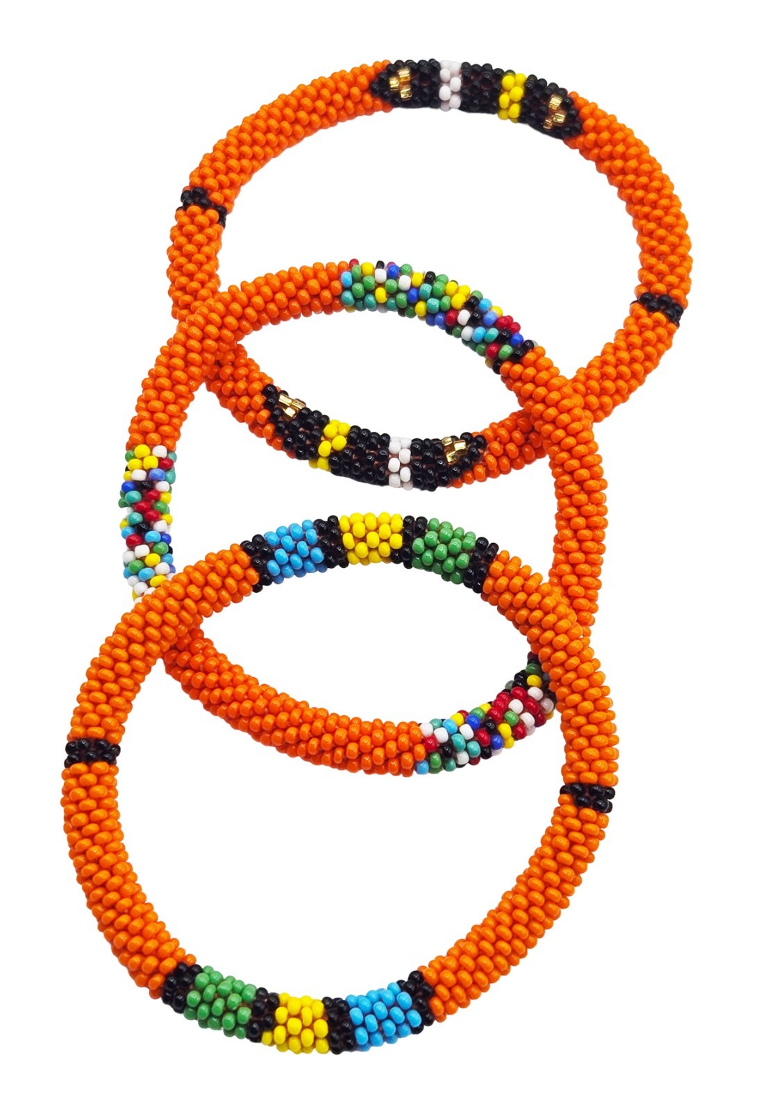 Set of 3 Handmade Glass Seed Bead Beaded Multi Color Stackable Crochet Bracelets