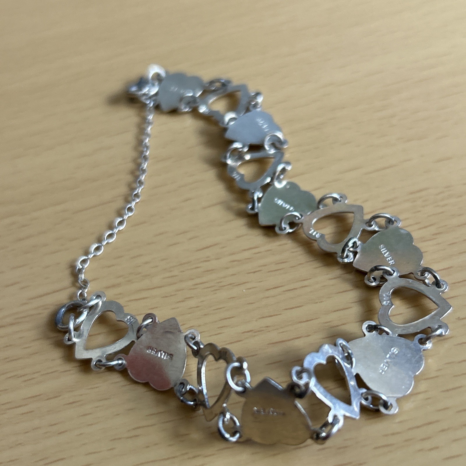 Vintage 925 Silver Heart Link Bracelet / 18cm/ Safety Chain