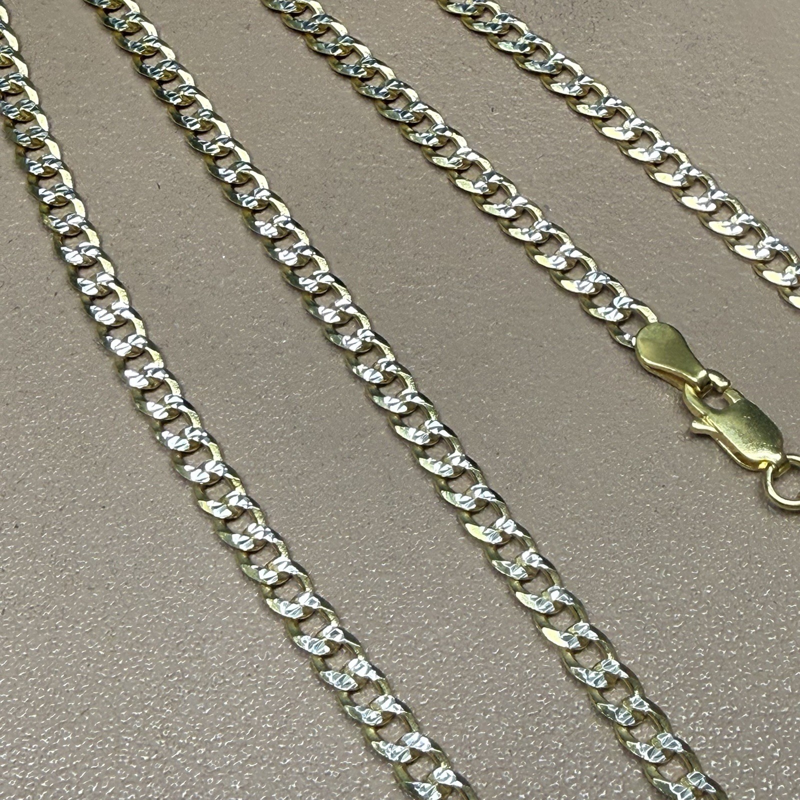 Curb Diamond Cut Chain Gold Plated Solid 925 Silver Two Tone ITALY 22” 3.6mm
