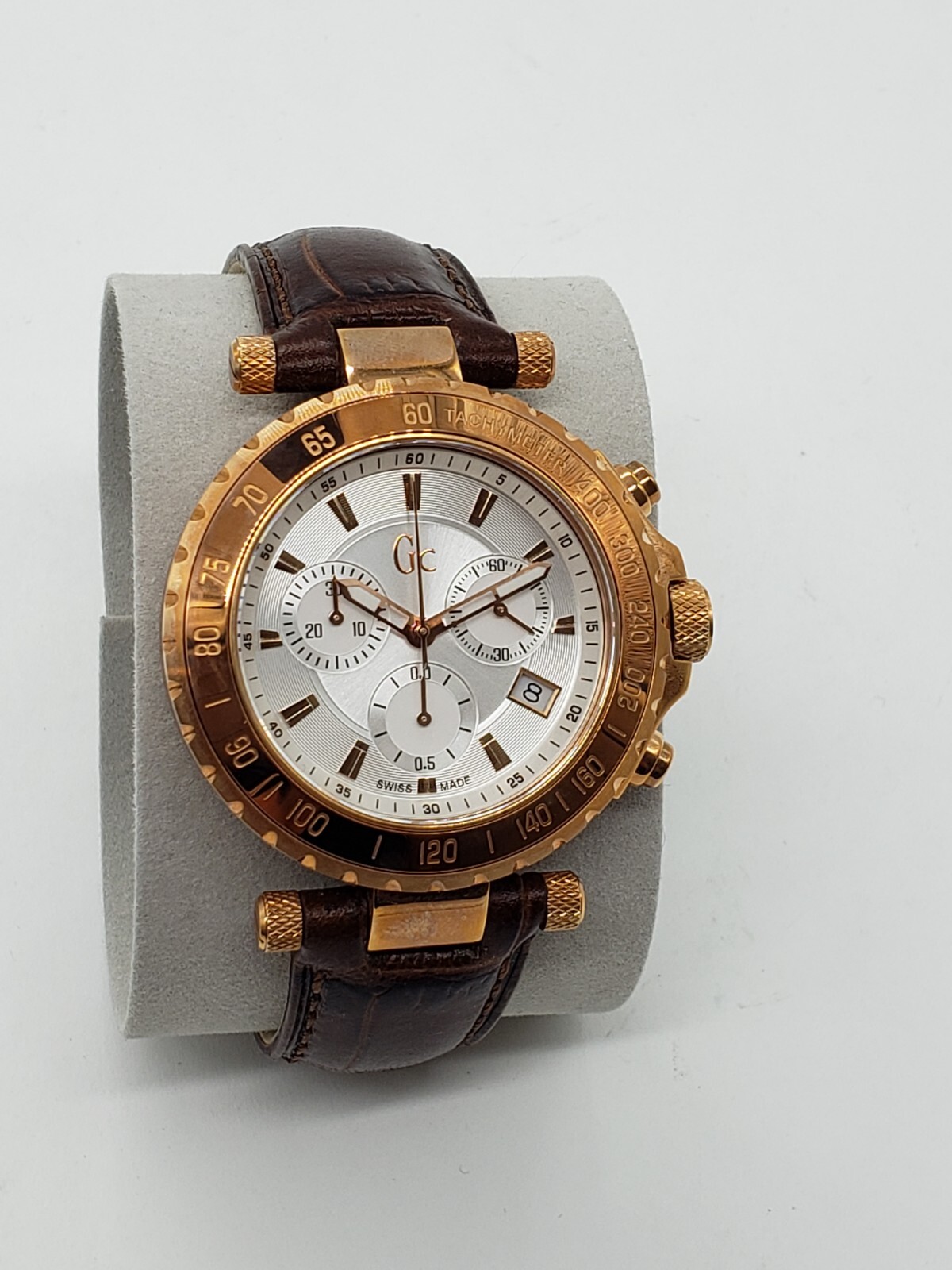GC unisex MEN’S chronograph pink gold tone BROWN LEATHER WATCH women’s X58004G1S