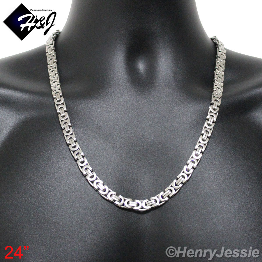 24″MEN Stainless Steel 8mm Silver Flat Byzantine Box Link Chain Necklace
