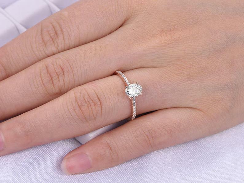 Solitaire with Accents Ring 1.4ct Simulated Diamond Rose Gold Plated