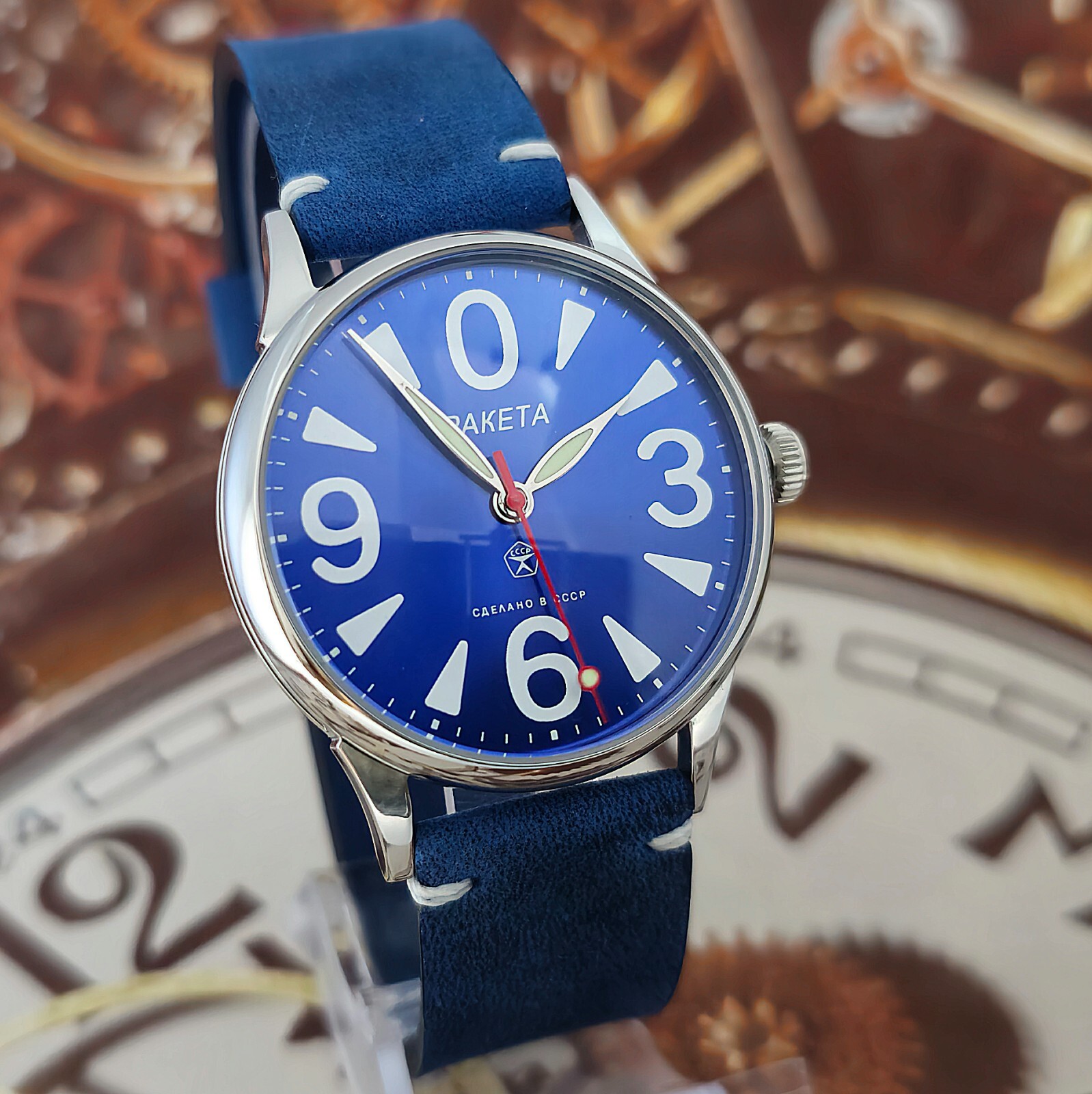 Vintage Watch USSR RAKETA Big Zero Blue Dial Wristwatch Mechanism 2609.HA 19J