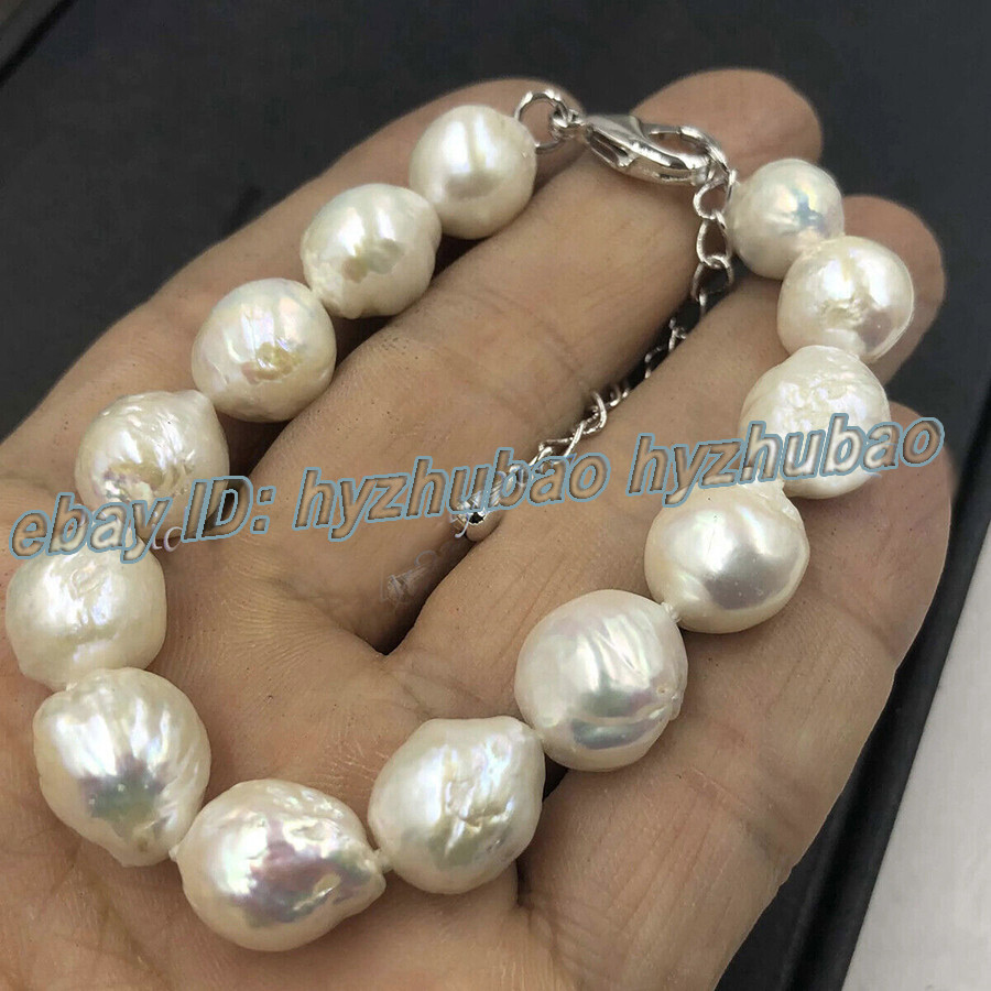 Huge 12-14mm Natural South Sea White Baroque Keshi Pearl Bracelet 7.5-8 inch