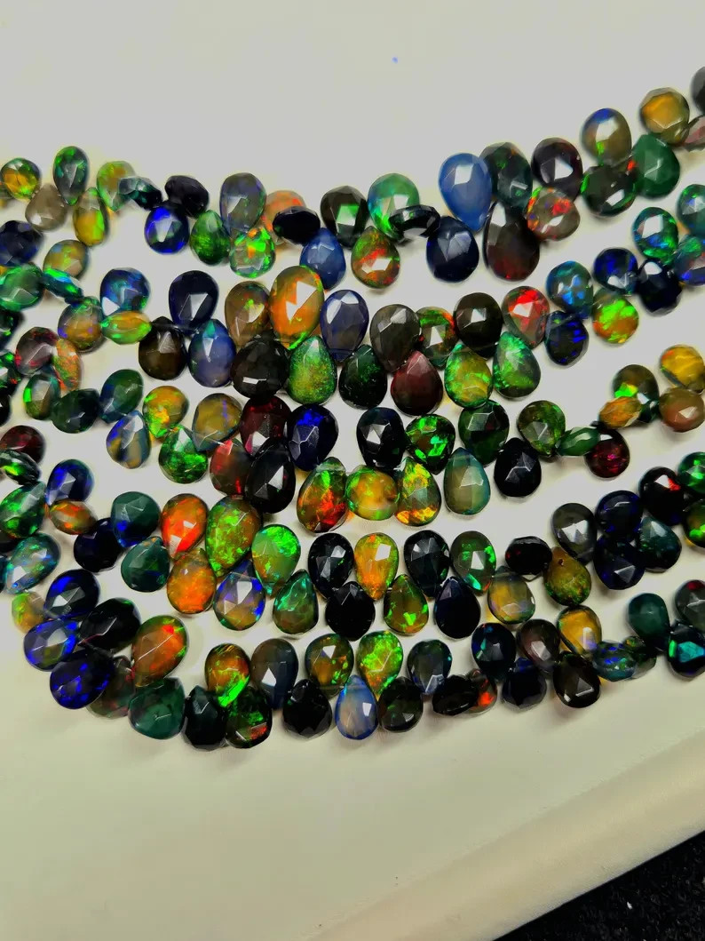 AAA High Quality Ethiopian Opal Faceted Pear Beads, Flashy Opal Bead Strands