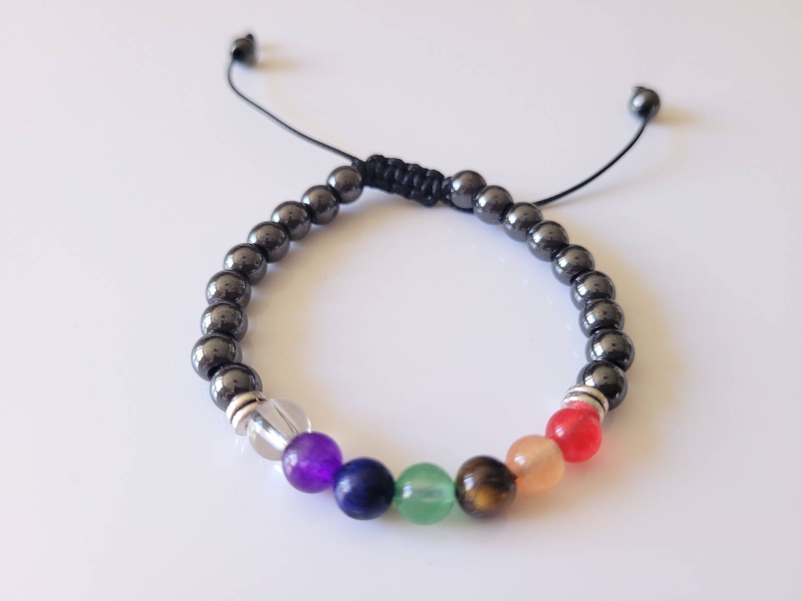 Magnetic Hematite 7 Chakra Bracelet – 7 Chakra Beaded Adjustable Bracelet