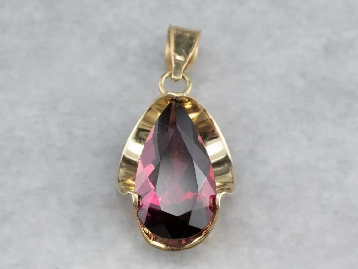 2.00Ct Pear Cut Red Ruby Solitaire Pendant 14K Yellow Gold Finish Free Chain