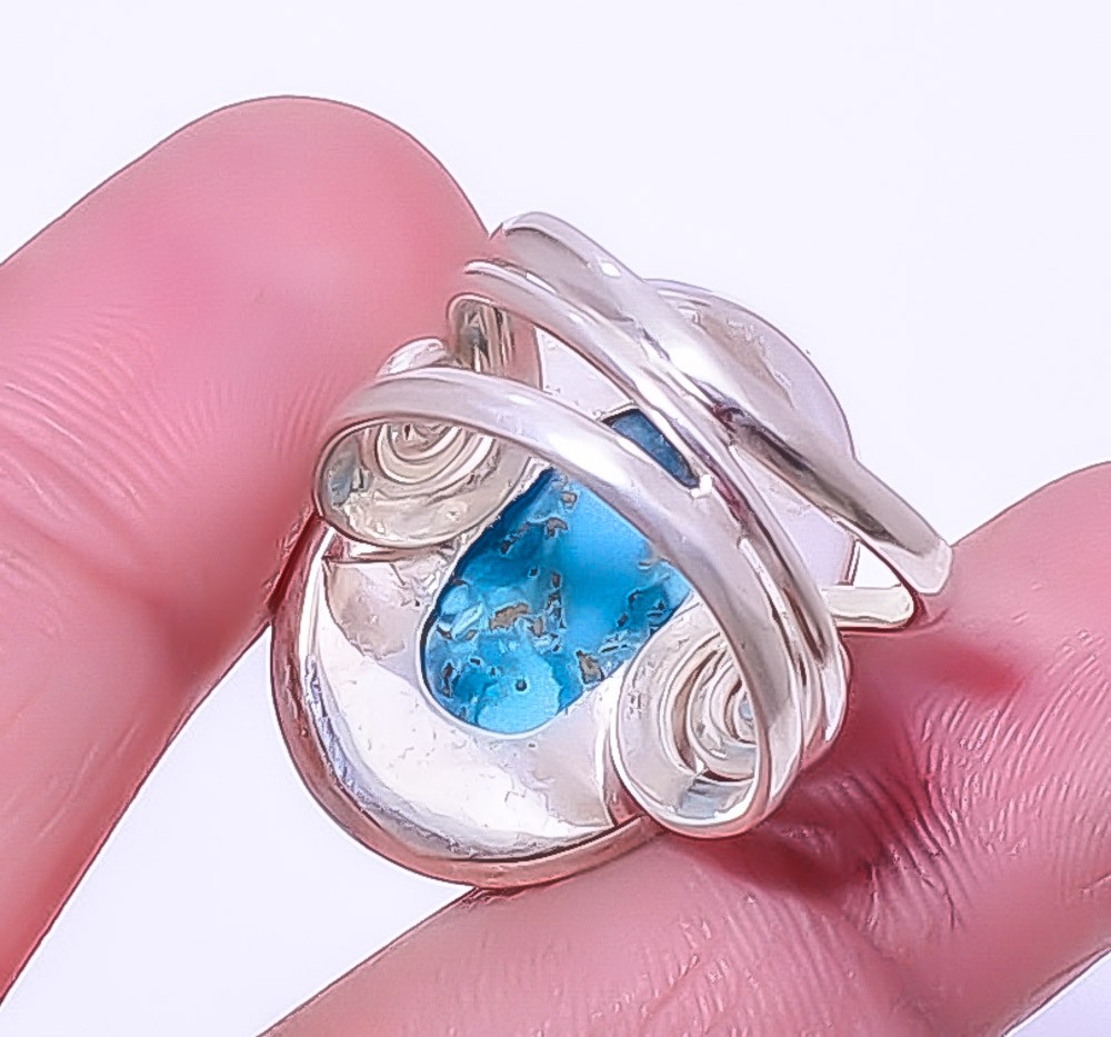 Copper Blue Turquoise – Arizona Gemstone 925 Silver Jewelry Ring s.8.5 A364