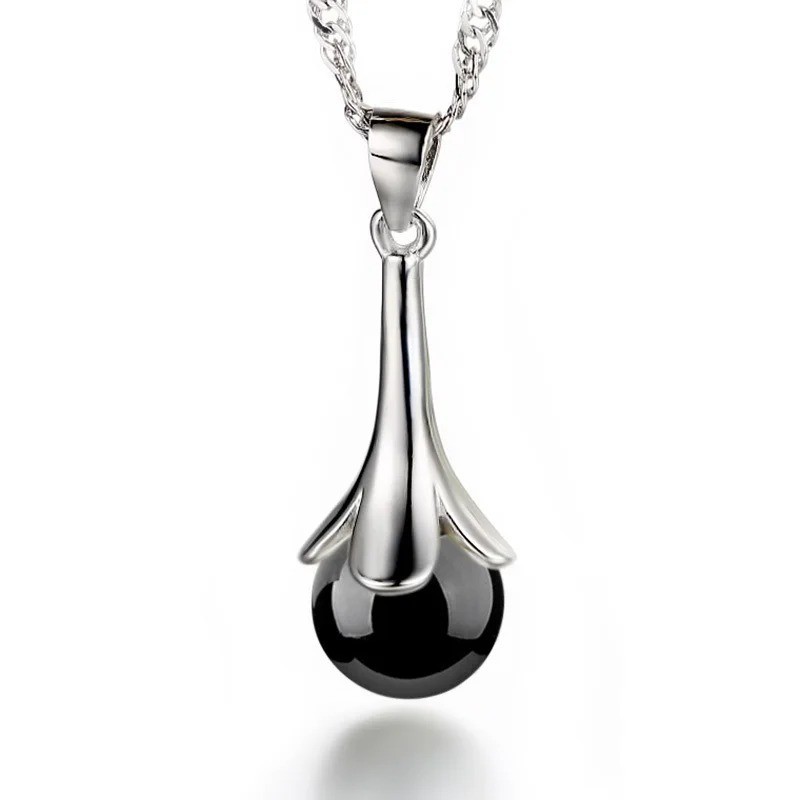 Minimalist Black Red Agate Pendant Necklace – Elegant Alloy Jewelry Gift for Her