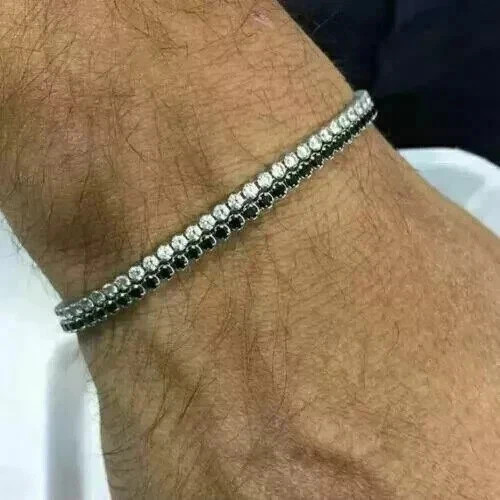 Men’s Tennis Bracelet 10CT Round Lab Created Black Diamond 14K White Gold Plated