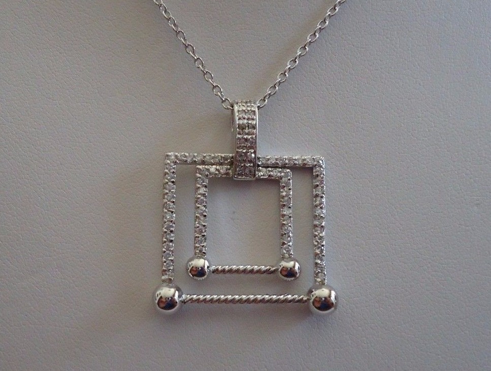 STERLING SILVER GRADUATED SQUARE NECKLACE PENDANT 1.50 CT LAB CREATED DIAMOND