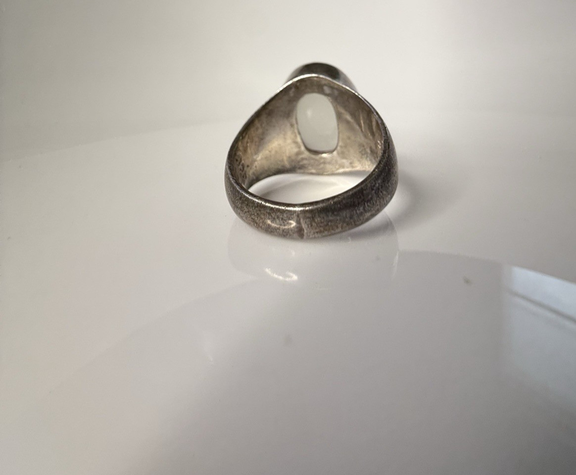 Vintage Nepal Moonstone Ring 925 Sterling Silver Cabochon Statement Band Sz 6
