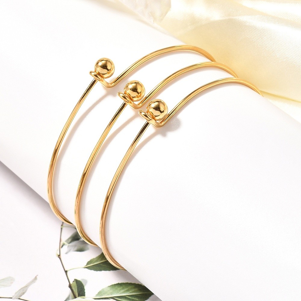 Bangle Stainless Steel Gold Silver Beaded Women Fashion Jewelry Gift T95