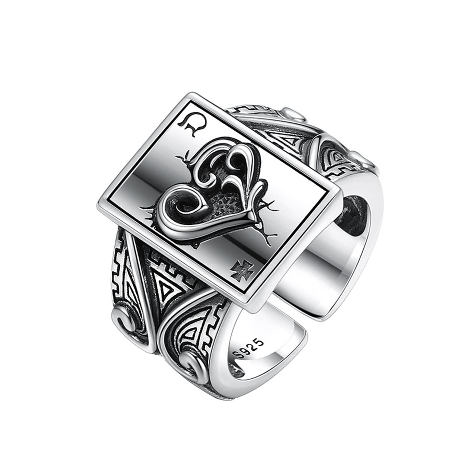 Poker Card Ring Adjustable Spade Flush Red Square Punk Jewelry