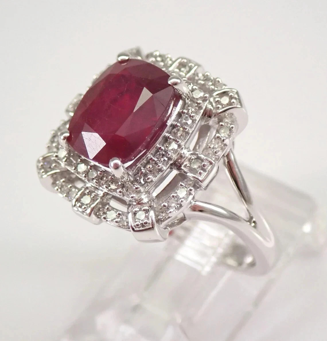 4.72 Ct Cushion Cut Natural Ruby Diamond Engagement Ring 14K Solid White Gold 6