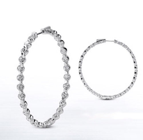 4.01 carat Round cut Diamond 14k White Gold Hoop Earring 20 x 0.20 ct 0.75 inch