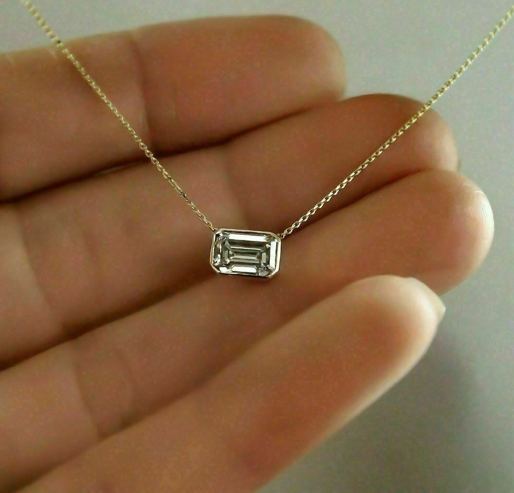 1.00Ct Emerald Cut Lab-Created Diamond Solitaire Pendant 14k Yellow Gold Finish