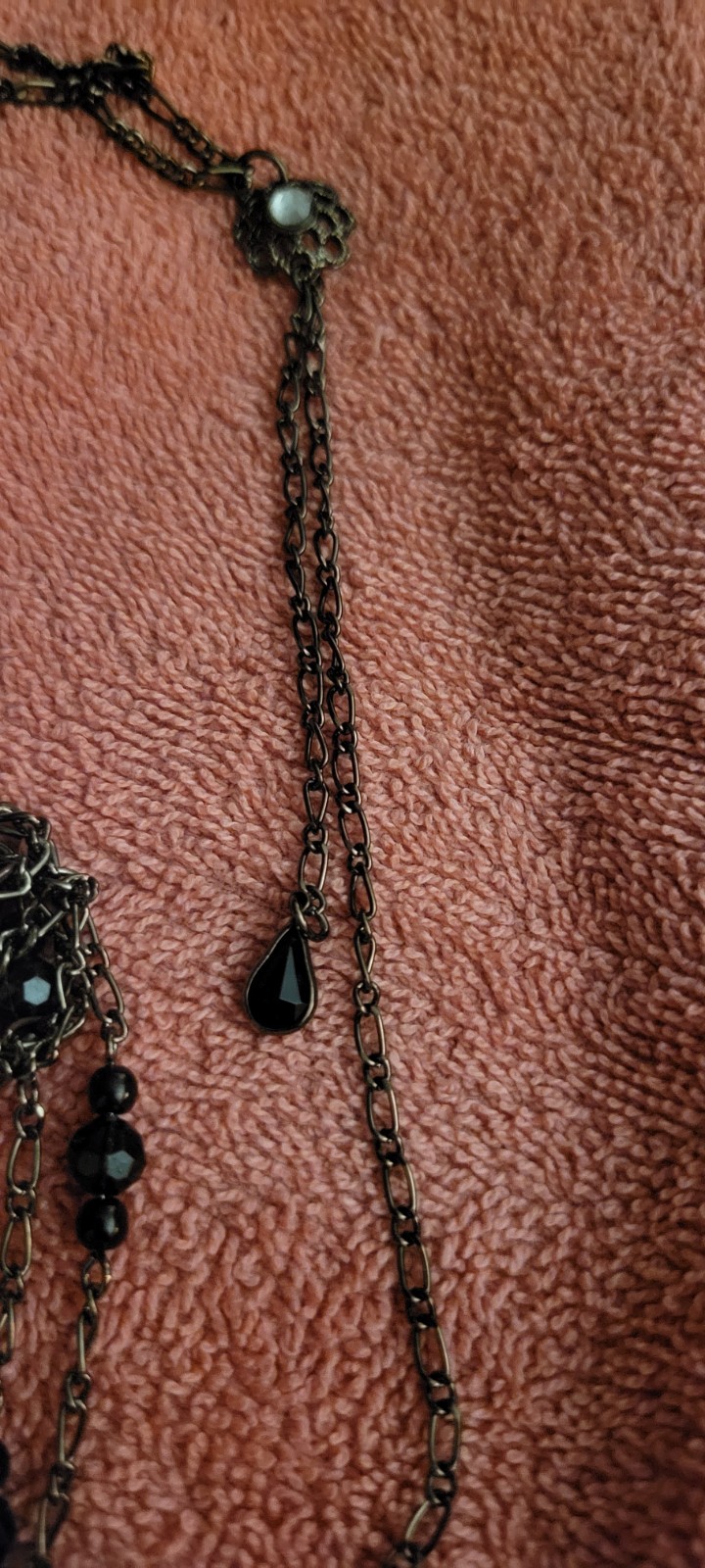 Cookie Lee Black Beaded Y-Drop Teardrop Pendant Necklace, Cable Chain Lobster
