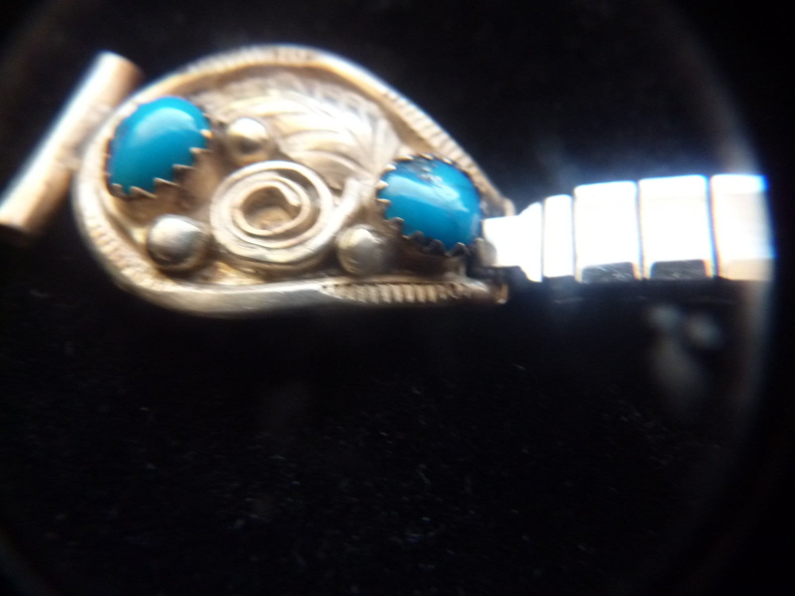 Vintage Womens Navajo Sterling Silver Turquoise Watch Band / Tips