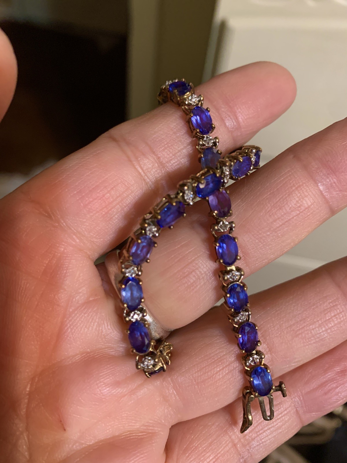 Vintage 10k gold Lab-grown Sapphire & Diamonds 7″ Tennis Bracelet 9g