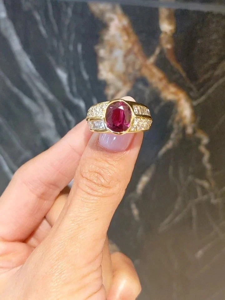 6.80 Ct Oval Cut Natural Ruby Diamond Wedding Ring 14K Yellow Gold Size 8