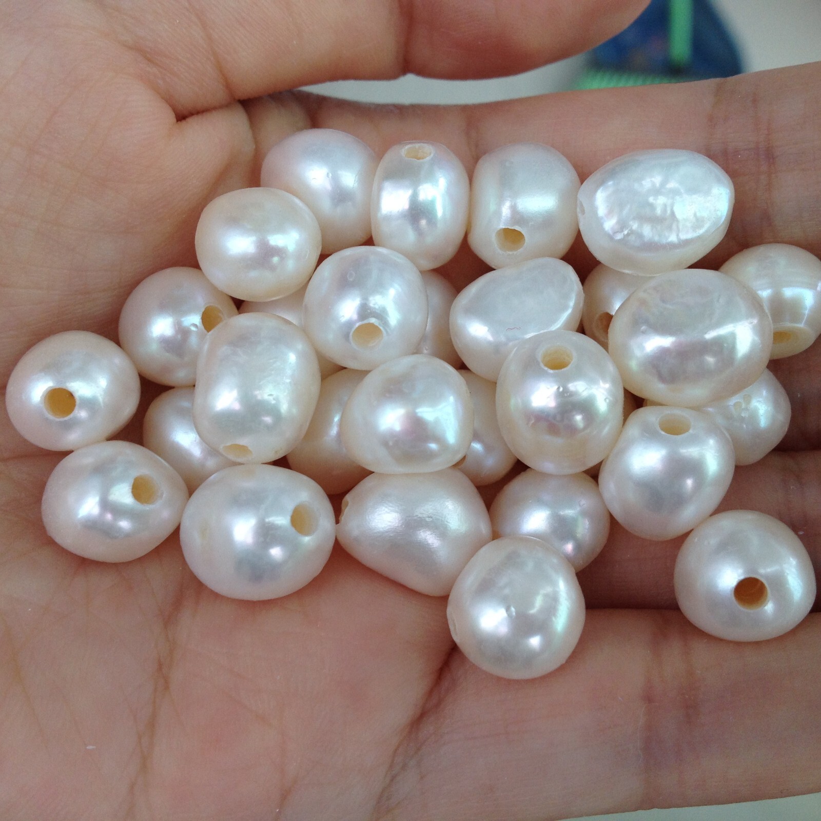 White 12x15mm Round Baroque Nugget Freshwater Pearl Loose Beads 2mm Large Hole