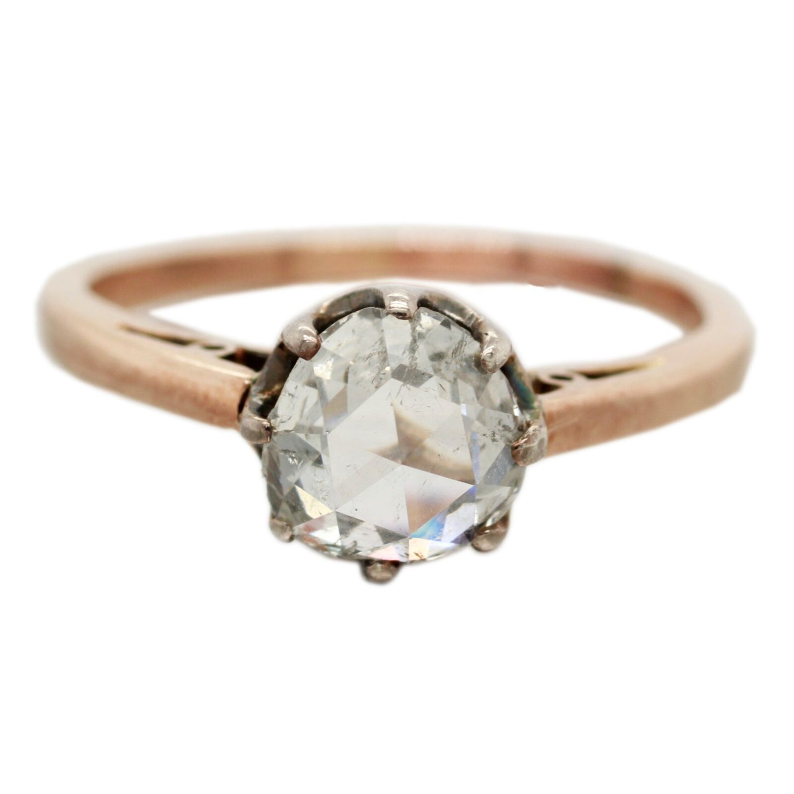 Antique Art Nouveau 1.35ct Rose Cut Diamond Engagement Ring – 14k Rose Gold
