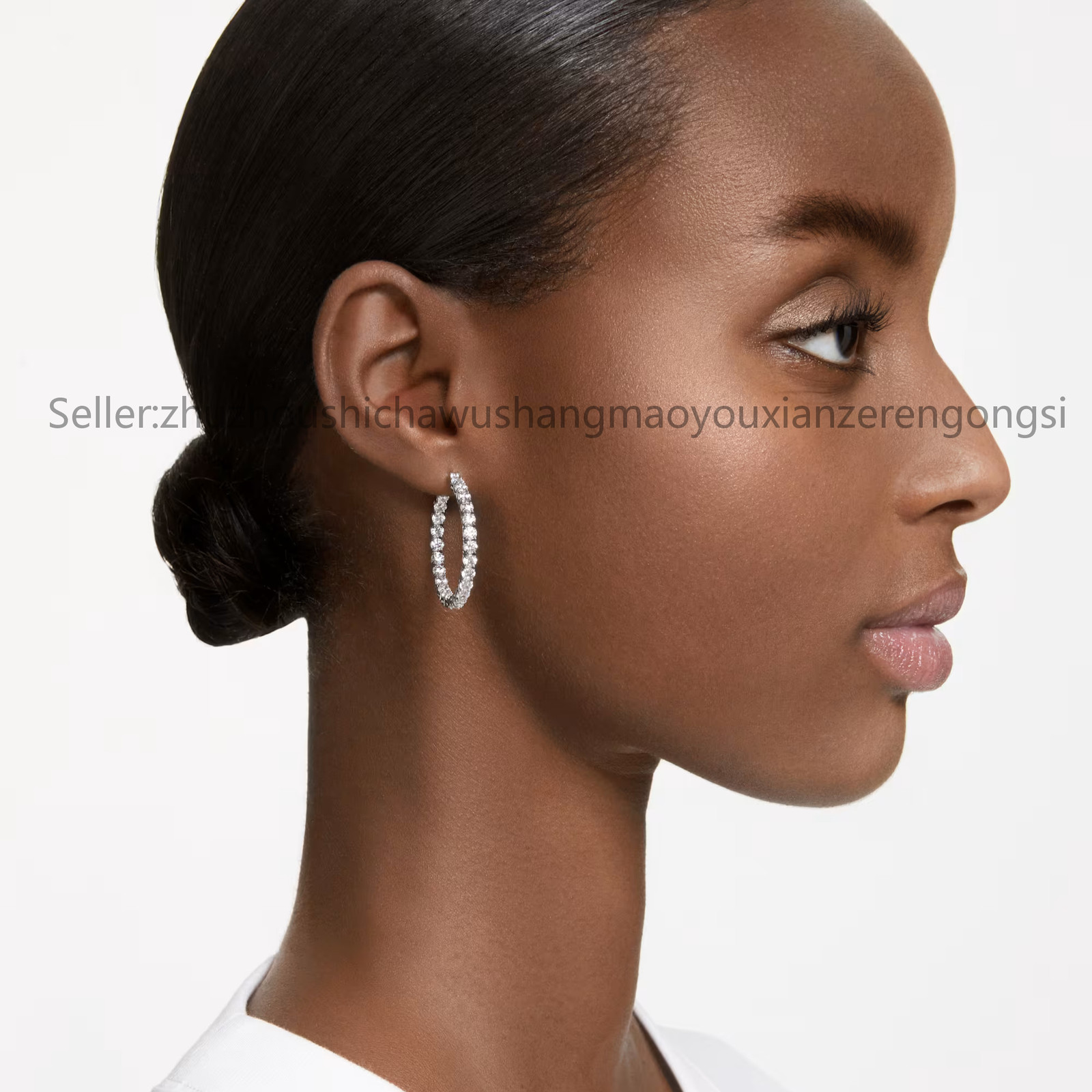 Matrix White Rhodium Plated Hoop Earrings Round Cut New