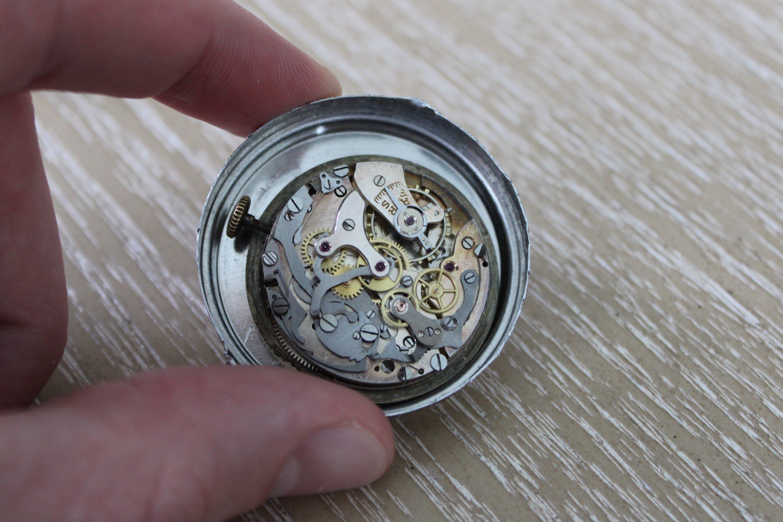 Landeron cal. 48 Swiss chronograph watch movement dial & hands- running